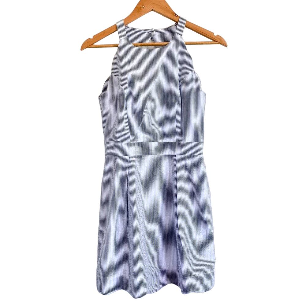 Lauren James The Landry Seersucker Scalloped Sleeveless Dress Blue White Small